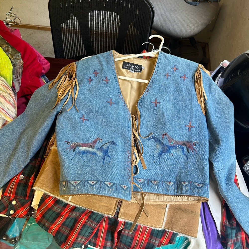 Blue Denim Jacket with Horse Design